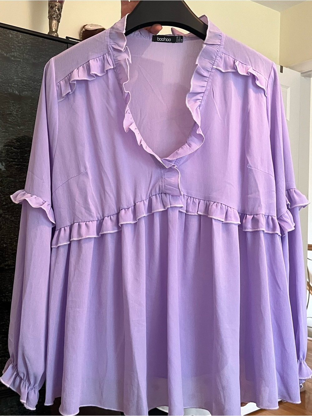 NWOT Ruffle Detail Plunge Blouse in Lavender